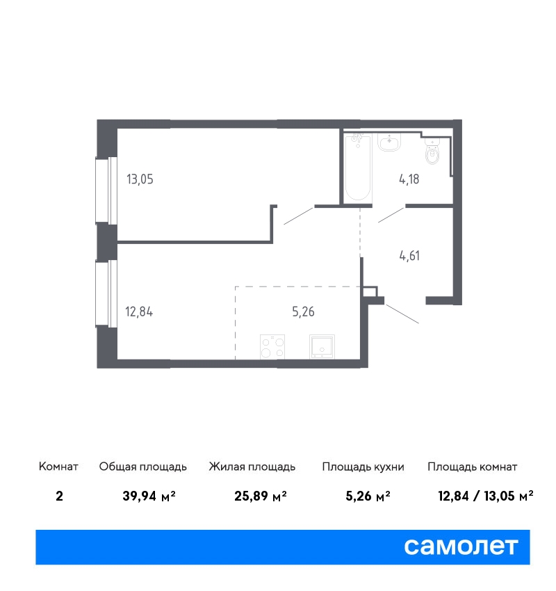 ЖК Квартал Нейбута, 1-комн кв 39,94 м2, за 6 326 510 ₽, 3 этаж